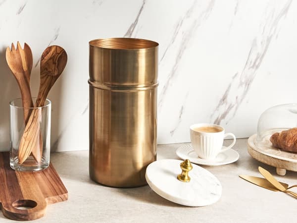 Beholder Guld Marmoreffekt Metalkrukke med låg Rund form Opbevaring Dekorativ Glamourøs
