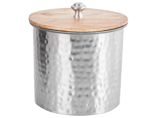 Opbevaringskrukker Mørkt Mangotræ og Sølv Aluminium ø 17 / 13 / 11 cm Rund Håndlavet med Låg Køkken Indretning Høj Kvalitet Dekor Industriel
