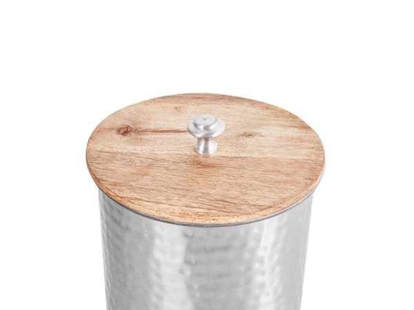 Opbevaringskrukker Mørkt Mangotræ og Sølv Aluminium ø 17 / 13 / 11 cm Rund Håndlavet med Låg Køkken Indretning Høj Kvalitet Dekor Industriel