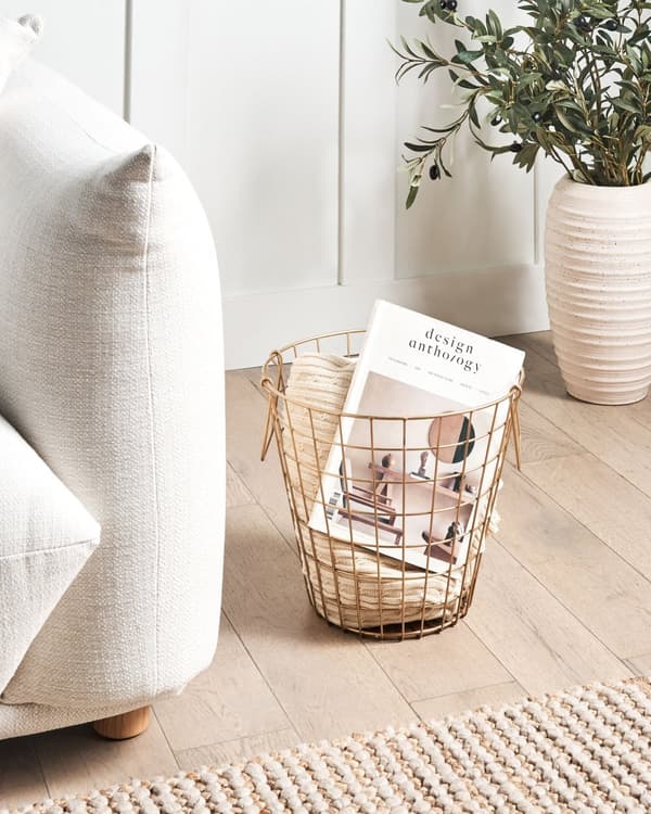 Opbevaringskurv Guld Jern ø 32 x 28 cm Trådkurv til Tæpper Opbevaring Tøj Tilbehør Håndklæder Avis Badeværelse Soveværelse Indretning Glamour