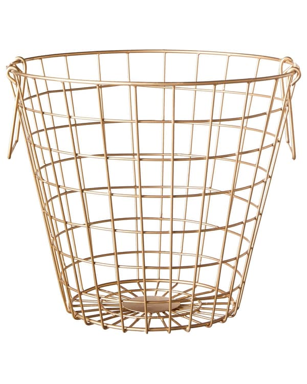 Opbevaringskurv Guld Jern ø 32 x 28 cm Trådkurv til Tæpper Opbevaring Tøj Tilbehør Håndklæder Avis Badeværelse Soveværelse Indretning Glamour