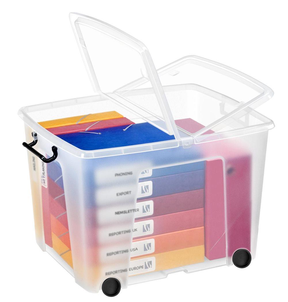 Plastlåda STRATA 75L klar med lock 4hjul