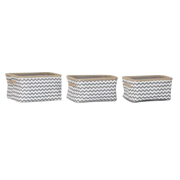 Kurvesæt DKD Home Decor Hvid Grå Jute Zigzag Boho 36 x 31 x 20 cm 3 Dele