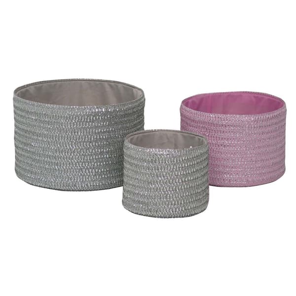 Multifunktionell korg DKD Home Decor Grå Rosa polypropen 27 x 27 x 17 cm 4 Kg 3 Delar (3 antal)