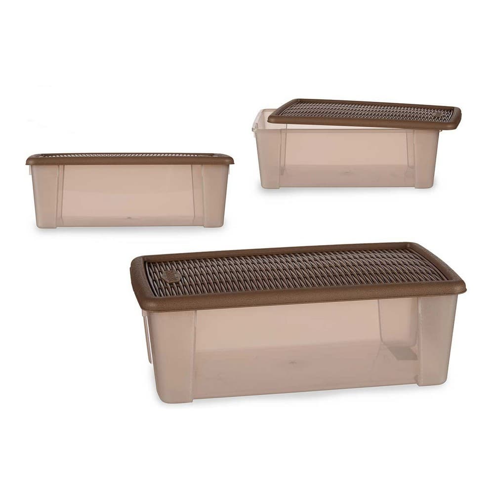 Låda med lock Elegance Beige Plast (19,5 x 11,5 x 33 cm)