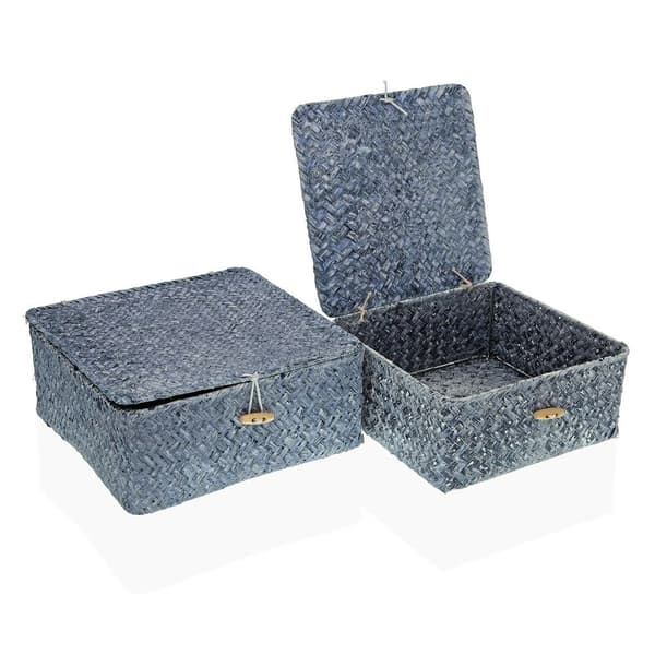 Multifunktionell korg Versa Blå Havsalger 23 x 10 x 23 cm 20 x 20 x 9 cm Med lock (2 antal)