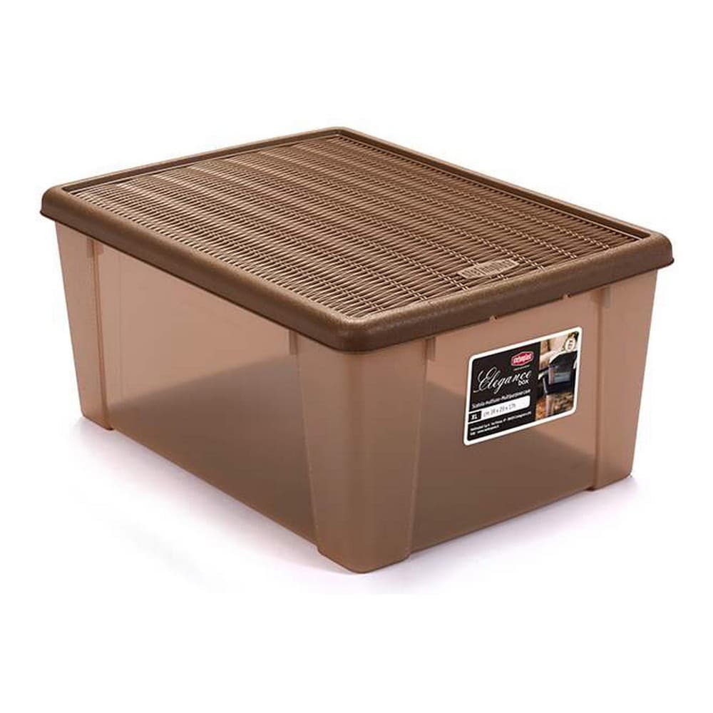 Förvaringslåda med lock Elegance Brun Plast (29 x 17 x 39 cm)