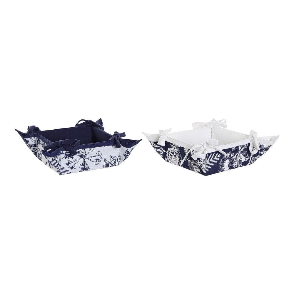 Basket DKD Home Decor Sunflower White Cotton Navy Blue (2 pcs)