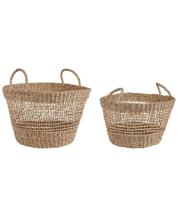 Set med 2 korgar Naturligt Sjögräs Med Handtag Vävd Hemtillbehör Boho Stil