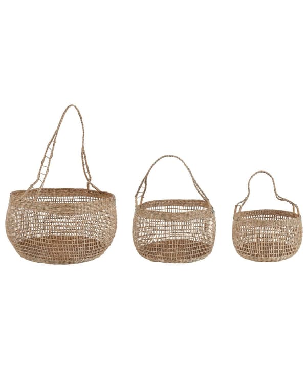 Set med 3 korgar Naturligt Sjögräs Med Handtag Hemtillbehör Boho Stil