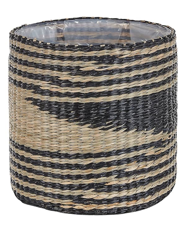 Set av 3 Blomkorgar Naturlig Sjögräs Blomkrukor med Fodring Inomhusbruk Boho Stil