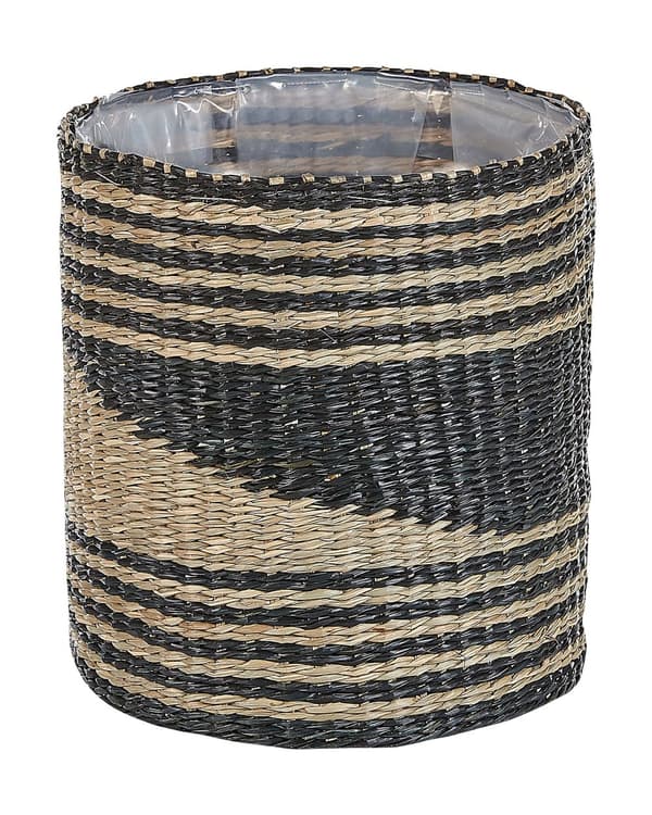Set av 3 Blomkorgar Naturlig Sjögräs Blomkrukor med Fodring Inomhusbruk Boho Stil