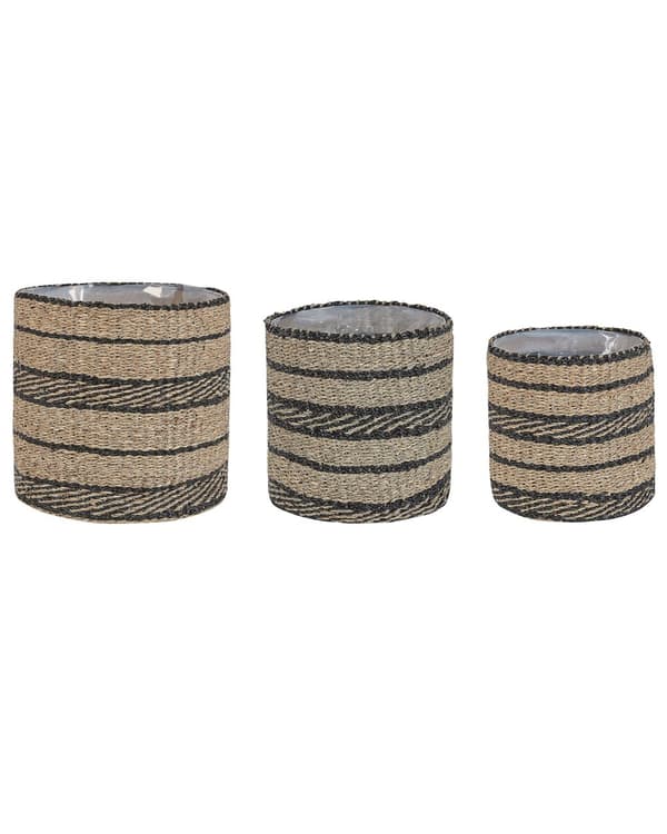 Set med 3 Blomkorgar Naturlig Sjögräs Blomkrukor med Fodring Inomhusbruk