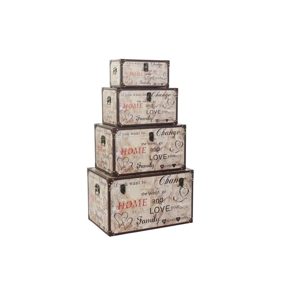 Uppsättning med Dekorativa Lådor DKD Home Decor Hjärtan Kanvas Trä (4 pcs)