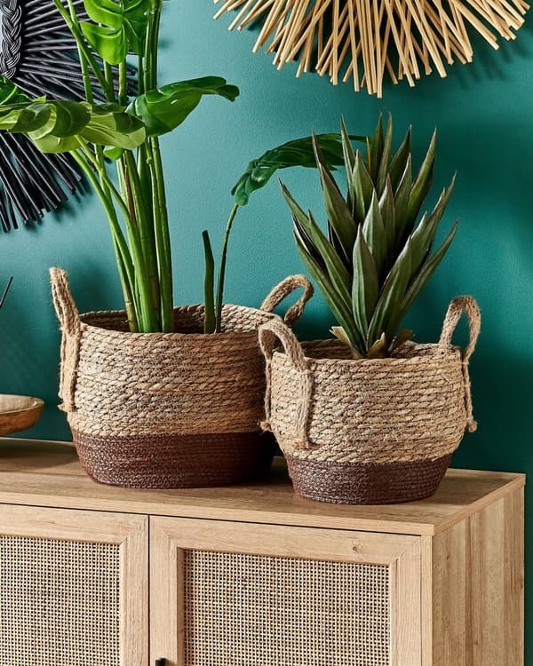 Set av 2 Växtkrukkorgar Natur Sjögräs Växtkrukor Inomhus Boho Stil