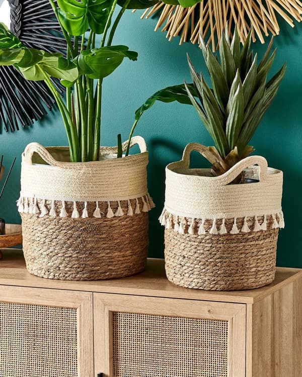 Koriruukku luonnollinen meriruoho 2 kpl kahvat boho tupsut maalaismainen beige yläosa