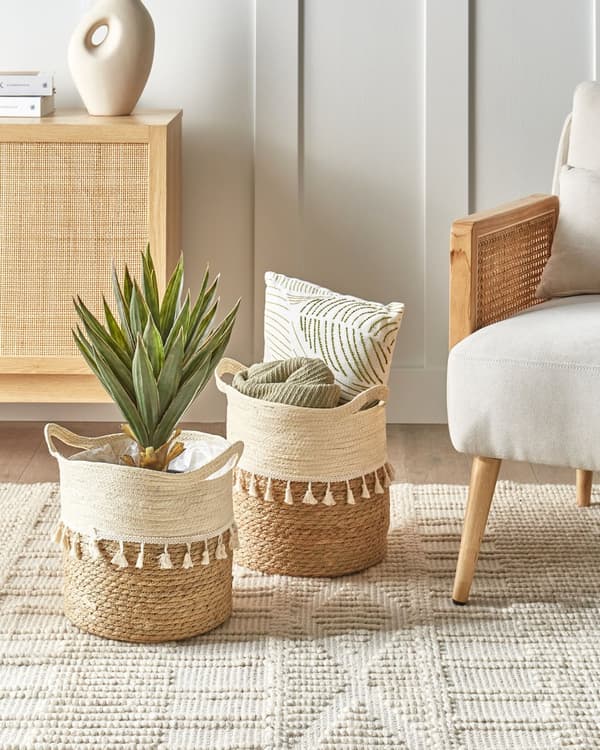Koriruukku luonnollinen meriruoho 2 kpl kahvat boho tupsut maalaismainen beige yläosa