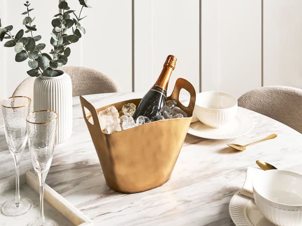 Isbøtte i Gull Metall med Håndtak Moderne Champagnekjøler Glamour Hjemmetilbehør