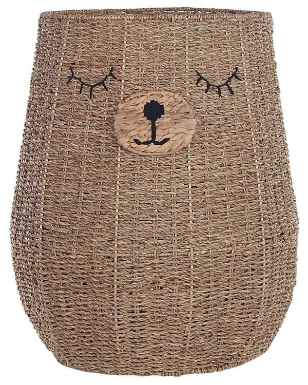 Kurv i naturfarve 60 x 68 x 60 cm søgræs jern bjørn låg børneværelse moderne stil