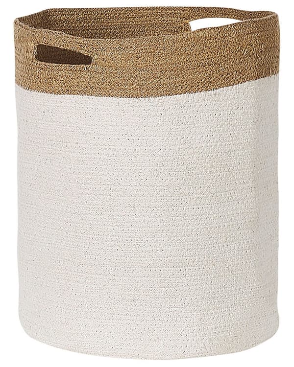 Set med 2 Bomull Förvaringskorgar Tvättkorgar Vit och Ljusbeige