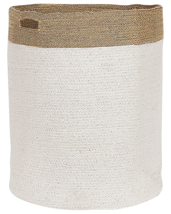 Set med 2 Bomull Förvaringskorgar Tvättkorgar Vit och Ljusbeige