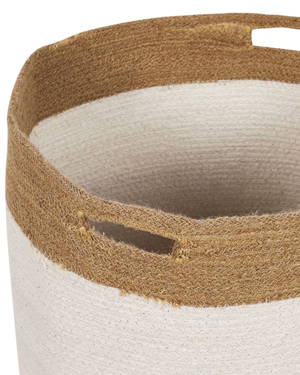 Set med 2 Bomull Förvaringskorgar Tvättkorgar Vit och Ljusbeige