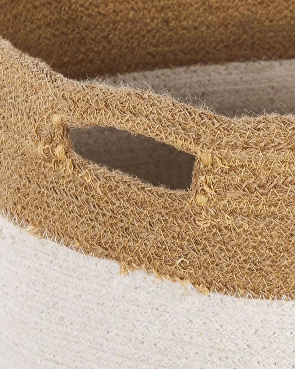 Set med 2 Bomull Förvaringskorgar Tvättkorgar Vit och Ljusbeige