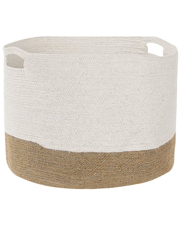 Set med 2 Bomull Förvaringskorgar Tvättkorgar Vit och Ljusbeige