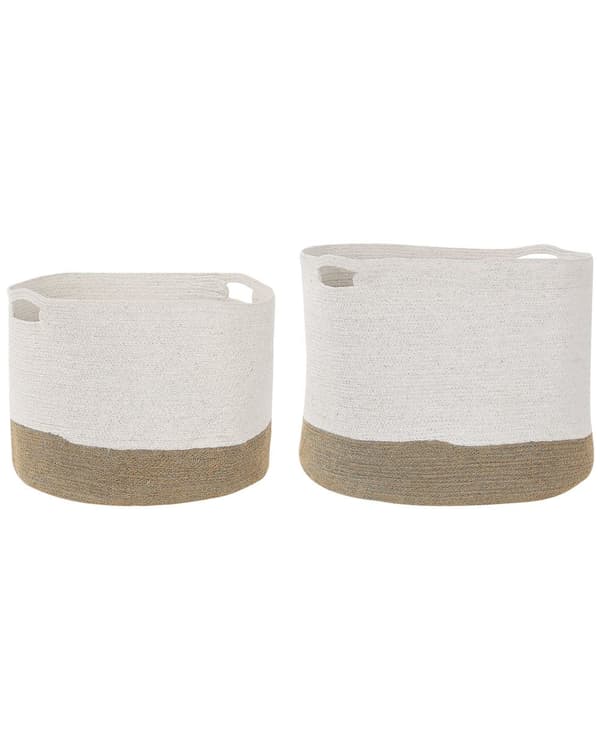 Set med 2 Bomull Förvaringskorgar Tvättkorgar Vit och Ljusbeige