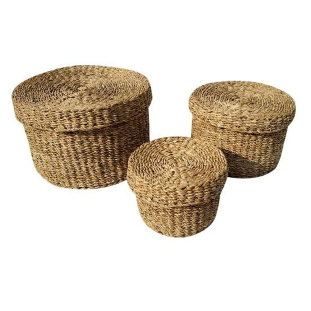 Korg - set DKD Home Decor Med lock Naturell Sjögräs (3 Delar) (40 x 40 x 25 cm)