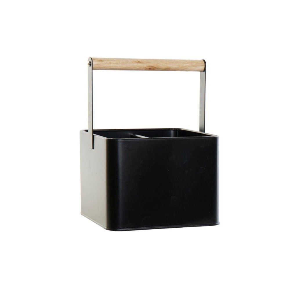 Multifunktionell korg DKD Home Decor Bestick Svart Metall Furu (18 x 15,5 x 24 cm)