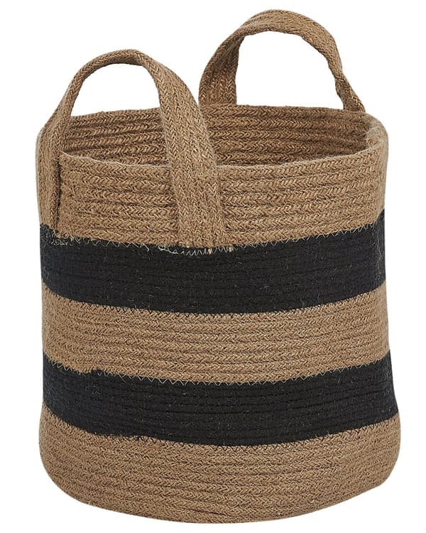 Sæt med 2 Opbevaringskurve Beige og Sort Jute Stribet Mønster Vaskebeholdere Boho Dekorationstilbehør