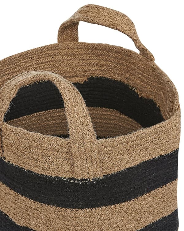 Sæt med 2 Opbevaringskurve Beige og Sort Jute Stribet Mønster Vaskebeholdere Boho Dekorationstilbehør