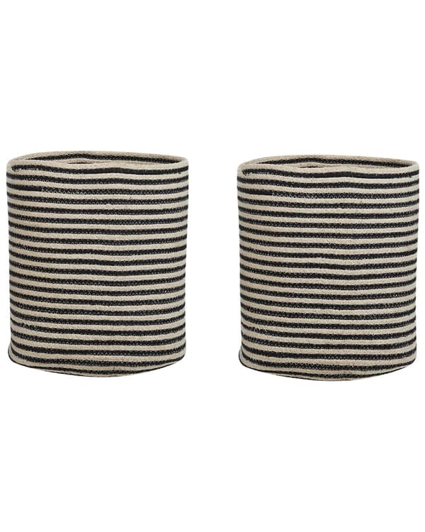 Set med 2 Förvaringskorgar Beige och Svart Bomull Randig Tvättkorg Bohemiskt Tillbehör