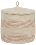 Miniatyrbilde 4 av 7: Sett med 2 Kurver Beige Rosa Bomull Stripete med lokk Vaskebokser Boho Tilbehør