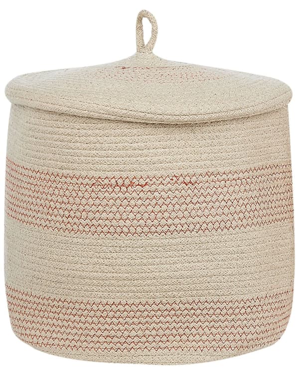 Sett med 2 Kurver Beige Rosa Bomull Stripete med lokk Vaskebokser Boho Tilbehør
