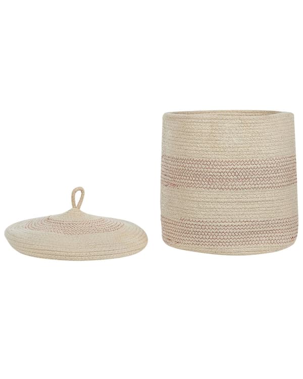 Sett med 2 Kurver Beige Rosa Bomull Stripete med lokk Vaskebokser Boho Tilbehør
