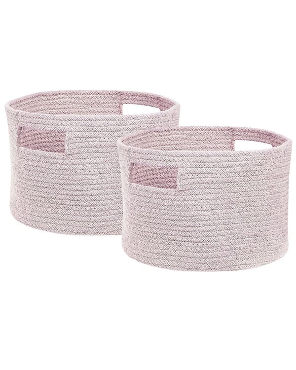 Sæt med 2 Opbevaringskurve Bomuld Pastel Pink Flettet Vasketøjskurv Stoflegetøj Opbevaringsbeholder