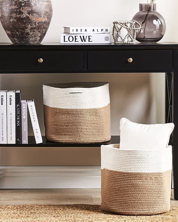 Kori beige valkoinen 34 x 31 x 34 cm puuvilla 2 kpl punottu kahvat moderni skandinaavinen