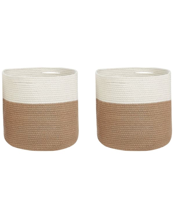 Kori beige valkoinen 34 x 31 x 34 cm puuvilla 2 kpl punottu kahvat moderni skandinaavinen
