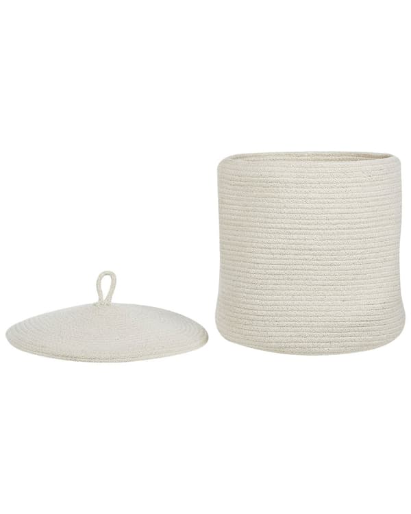 Sett med 2 Oppbevaringskurver Hvit Bomull Stripet med lokk Boho Tilbehør