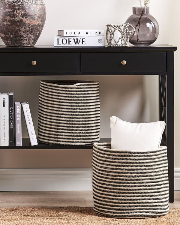 Sett med 2 Kurver Beige Svart Bomull Stripete mønster Boho Tilbehør Vaskebokser