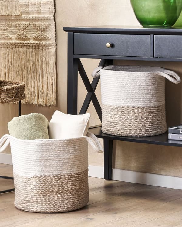 Kori valkoinen beige 2 kpl puuvilla pyöreä punottu kahvat rustiikkinen boho
