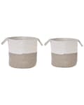 Pikkukuva 1 / 6: Kori valkoinen beige 2 kpl puuvilla pyöreä punottu kahvat rustiikkinen boho