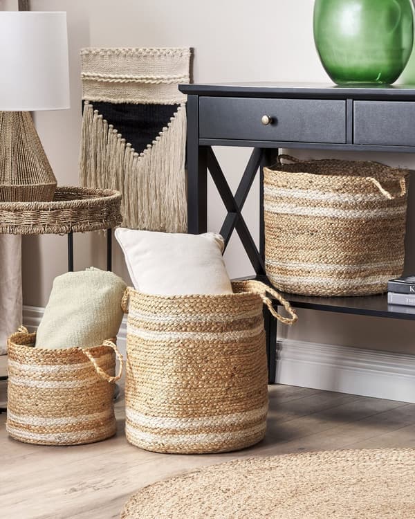 Kori luonnonväri beige 3 kpl juutti pyöreä kahvat käsin punottu rustiikkinen boho