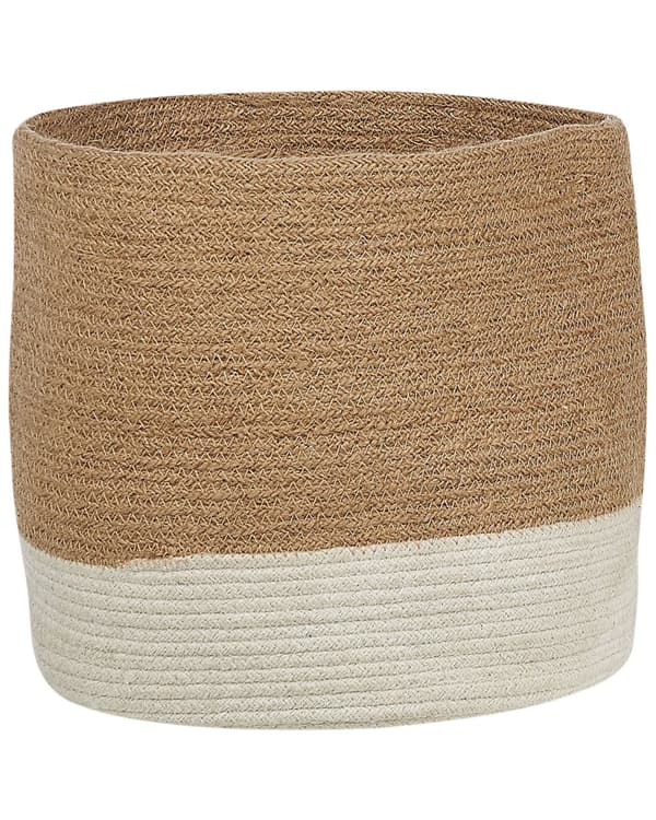 Set med 2 Förvaringskorgar Bomull Beige och Vit Flätade Tvättkorgar Tygkorgar