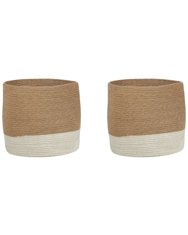 Set med 2 Förvaringskorgar Bomull Beige och Vit Flätade Tvättkorgar Tygkorgar