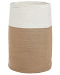 Miniatyrbilde 1 av 6: Oppbevaringskurv Bomull Beige Hvit 52 cm Flettet Vaskekurv Stoffbeholder