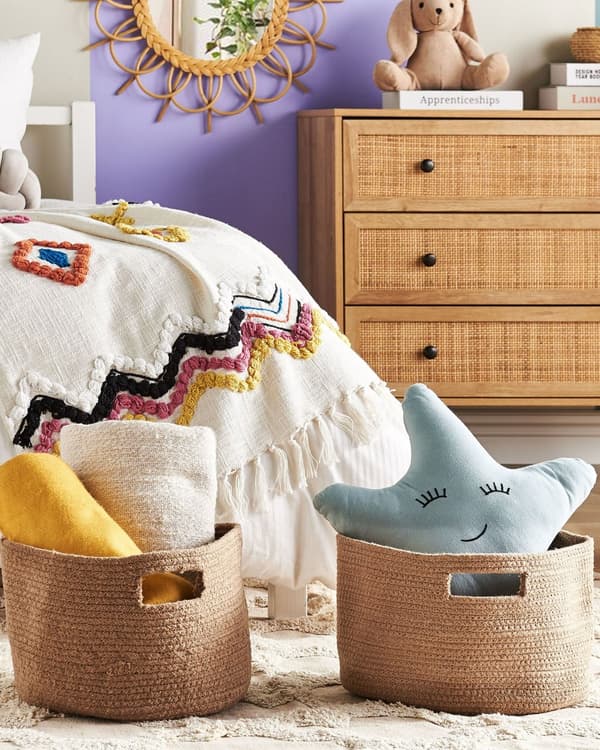 Set med 2 Förvaringskorgar Bomull Beige Flätade Tvättkorgar Leksaker Tygkorgar