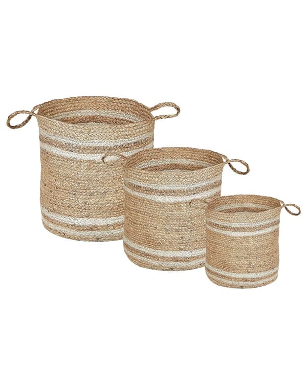 Set med 3 Förvaringslådor Naturlig Beige Jute 26/31/35 cm Tvättkorgar Bin Tillbehör Dekoration Boho